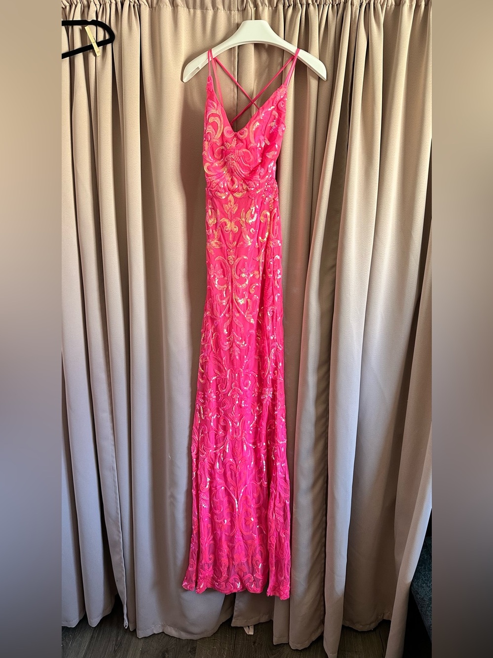 Fashion Nova Hot Pink Sequin Dress with Spaghetti Straps - Picture 4 of 6
